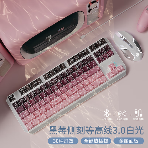 前行者TK870三模无线机械键盘鼠标套装有线蓝牙侧刻等高线3.0高颜值办公游戏电竞电脑笔记本平板iPad通用 黑莓【87键-白光】无线蓝牙三模+无线蓝牙鼠标 青轴【清脆手感】