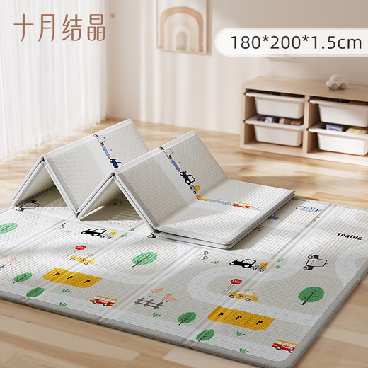 十月结晶宝宝爬行垫双面折叠加厚婴儿家用爬爬垫防滑垫XPE 回字纹（180*200*1.5cm）赠收纳袋