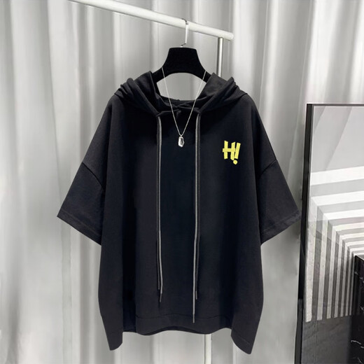 Sommer Pinli Hong Kong Style Hooded Short Sleeve Set Herren Sommer Trendy Printed T-Shirt Complete Set Weiß T5019+Black 9215 2xl Geeignet (150-180Jin [Jin ist gleich 0,5 kg])
