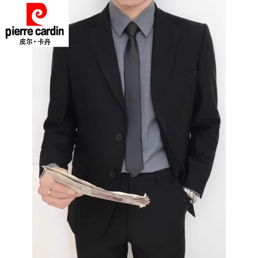 Pierre Cardin Suit Suit Men's Korean Slim Fashion Top Business Formal Jacket Youth Large Size Small Suit Jacket Men W09 (4-piece) Black Jacket + Tailor-made Pants + Deep XL Recommended 127-145 Jin Jin equals 0.5 kg