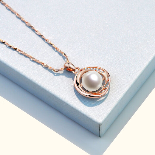 Olevo Necklace Women's S999 Sterling Silver Plated 18k Rose Gold Pearl Pendant Temperament Luxury Style Valentine's Day Gift for Girlfriend Gold Pearl Necklace + Earrings + Gift Box
