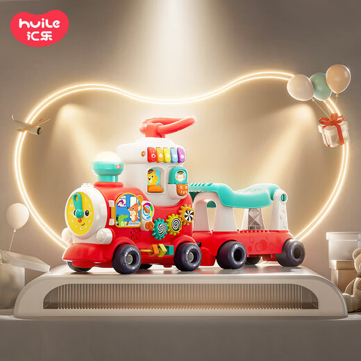 Huile Toys Huile Toys Train Multifuncional para niños Educación para la primera infancia Toy Cart 1-3 años Baby Walker puede tomar un regalo de cumpleaños 4 en 1