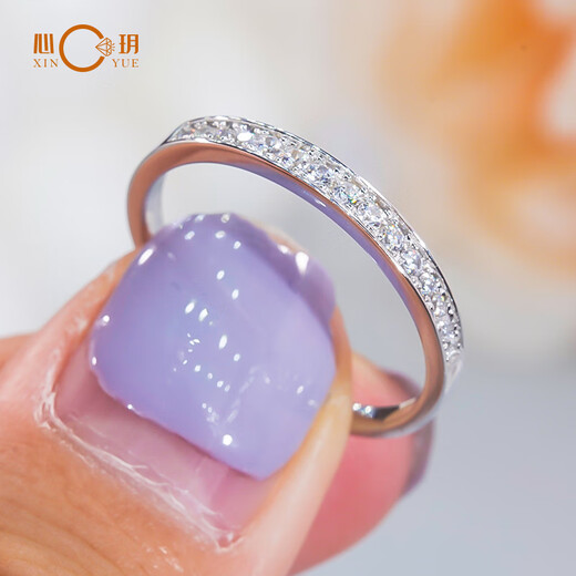 Guanpuge Fat Donglai same style pt950 platinum moissanite row diamond ring PT950 mini version half diamond row ring simple and fashionable No. 8