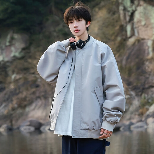 FOG SKY baseball jacket men's autumn and winter American fashion brand loose top casual trendy bomber jacket men JKCY-CYJK9299 black XL (recommended 120-145Jin Jin equals 0.5 kg)