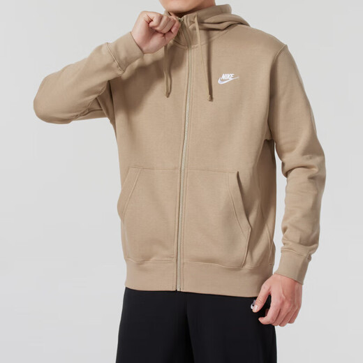 耐克（NIKE）卡其色男装 夏季新款加绒保暖运动套装针织卫衣卫裤训练服 BV2646/连帽开衫卫衣夹克外套 S