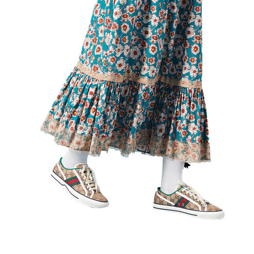 Zapatos para mujeres de Gucci (Gucci), logotipo retro de moda zapatos deportivos versátiles casuales de impresión, regalo de San Valentín chino, marrón 606110 HVK20 9766 35