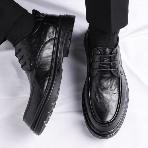 Zapatos de cuero portuleso para hombres de negocios británicos para hombres zapatos casuales de negocios de manera baja con planta gruesa zapatos formales zapatos de boda 9929 negro 42