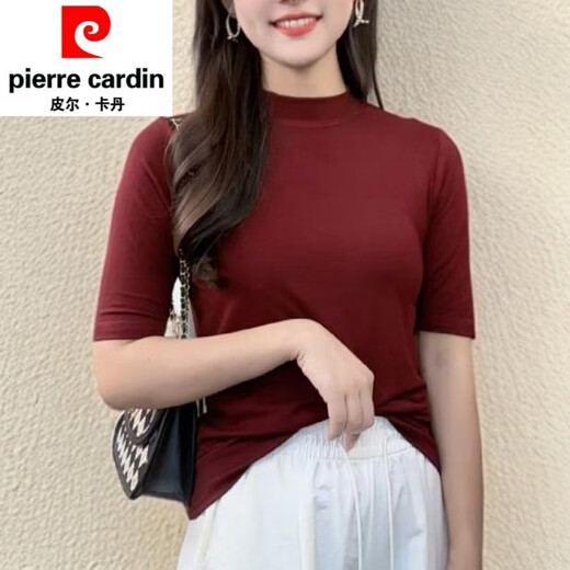 皮尔卡丹（pierre cardin）2025春夏修身显瘦T恤女经典百搭洋气纯色白色打底衫内搭上衣针织 3888黑色(中 袖) M (建议90-102斤)
