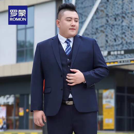 Luo Meng high-end large size suit suit men's coat plus fat plus fat man formal dress groom wedding suit spring and autumn large size gentleman black suit + trousers + vest + shirt free tie 6XL 205 weight 215-230Jin Jin is equal to 0.5 kg