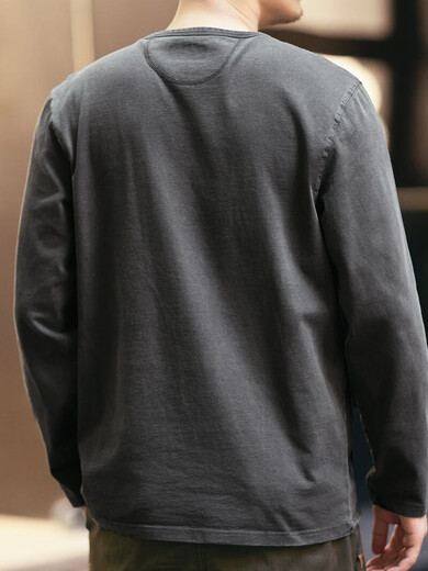 Luo Meng high-end retro long-sleeved T-shirt men's spring loose new pure cotton tough guy Henry collar bottoming shirt spring and autumn top Glacier Gray M suitable for 120-140Jin Jin equals 0.5 kg