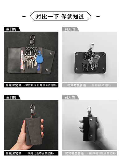 
KSHK genuine leather key bag protective cover for men's new internet celebrity storage card bag two-in-one multi-function key bag translucent leather key bag - black (gray-black)