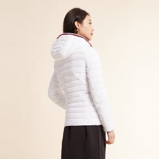 Tommy Hilfiger女绗缝拼色镶边轻暖合身连帽棉服夹克外套MP897 白色OPT XS