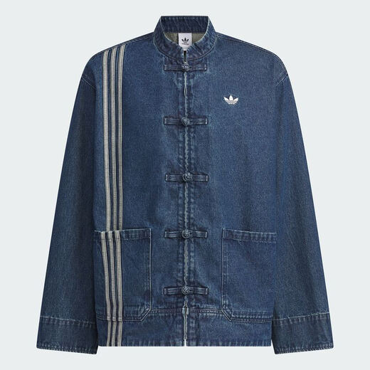 阿迪达斯 （adidas）三叶草外套男女装春季蛇年新年款新中式盘扣牛仔运动宽松夹克外套 JZ9928/牛仔蓝 L