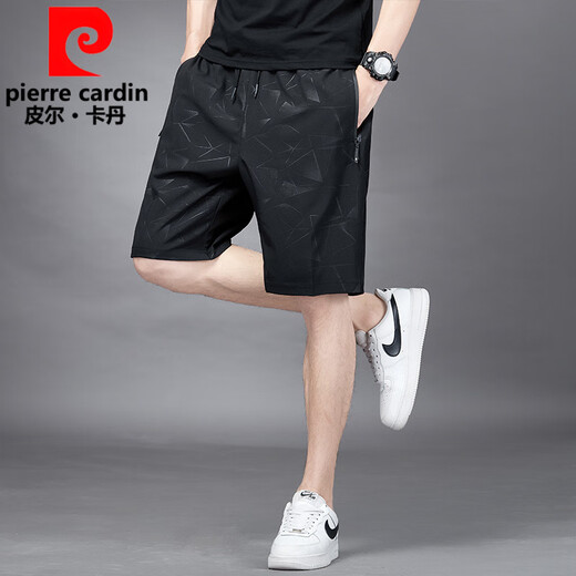 皮尔卡丹（pierre cardin）五分裤男士夏季冰丝薄款速干透气休闲宽松加大码运动短裤沙滩裤子 7029黑色 7XL :240-255斤