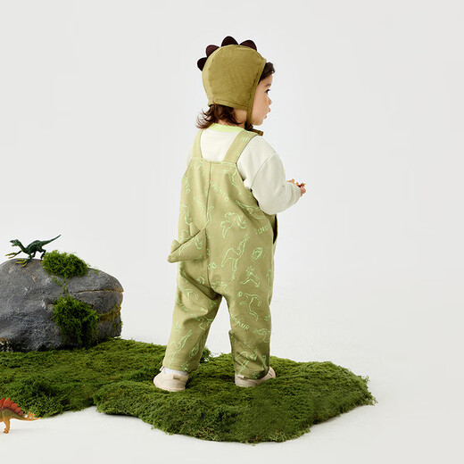 Mini Bala boys and girls comfortable elastic eco-friendly cute dinosaur style two-piece spring overalls suit