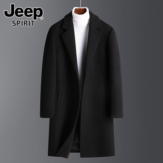 
JEEP SPIRIT Jeep Middle-aged Men's Woolen Coat Men's Mid-Length Slim Trench Coat Winter Thickened Tweed Fashion Men's Jacket Gray (40% Woolen) L