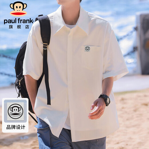 Paul Frank short-sleeved shirt men's summer trendy brand loose shirt men's jacket handsome top men's white 2XL Paul Frank short-sleeved shirt men's summer trendy brand loose shirt men's jacket handsome top men's white 2XL