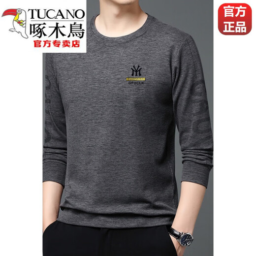 啄木鸟（TUCANO）中年长袖T恤男士圆领印花卫衣2023春秋季中青年棉质打底衫上衣男 9922驼色 180/120/2XL/54155-175斤