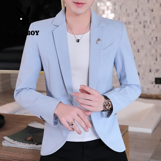 Playboy (PLAYBOY) men's small suit Korean style slim solid color top youth handsome casual single suit suit trendy spring and autumn jacket sky blue (model) regular 2XL (138-150Jin Jin equals 0.5 kg)