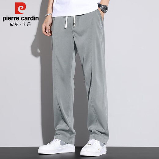 皮尔卡丹（pierre cardin）裤子男夏季薄款潮流宽松直筒休闲裤男士莱赛尔冰丝长裤 米色 2XL