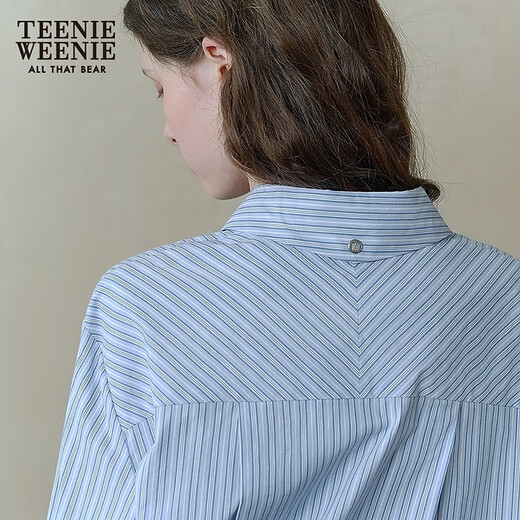 
Teenie Weenie Bear Women's Shirt 2025 Autumn New Simple Casual Commuter Solid Color Striped Shirt Blue M