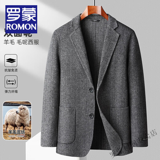 Romon 2025 Veste de costume en laine double face haut de gamme pour hommes Automne et hiver Short Business Casual Wool Suit Men's Khaki XL 180
