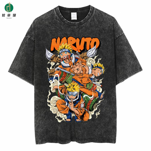 Eudidi Harajuku Street Clothing Lave Naruto Anime Camiseta Naruto Cotton Men Summer Manga corta Retro