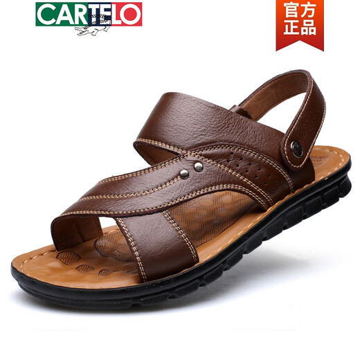 Cartelo Herren Sandalen echtes Leder 2025 Neue Sommer im Freien aus Soft-Soled-Sandalen Dual-Purple Driving Dad Vaters Anti-Slip-Strandschuhe 12129-Black 40