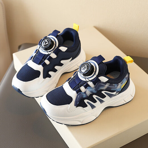 Warrior children's running shoes knob button dad shoes mid-to-big children's casual shoes WZ(CL)-1105 dark blue and white 37