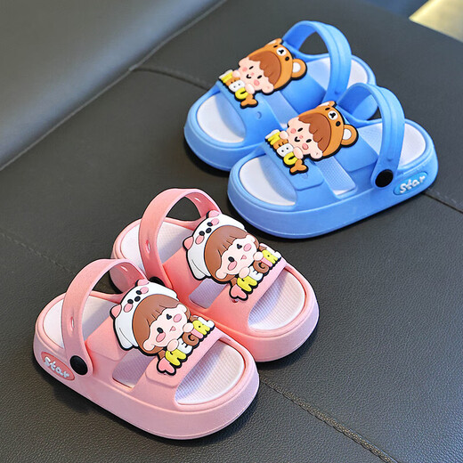 Children's slippers for boys and girls in summer non-slip soft bottom home indoor slippers cartoon baby slippers infant blue 30.5-30-31 size