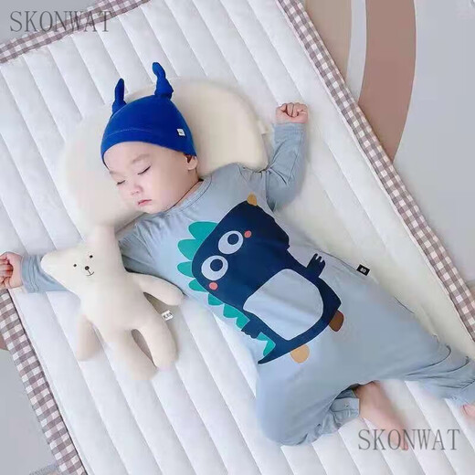 SKONWAT children's one-piece pajamas spring and autumn modal baby one-piece long-sleeved baby sleeping bag split-leg home clothes gray chinchilla long-sleeved style 80