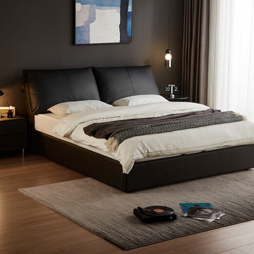 
Lin's home leather bed can be folded and packed with a large bedside bed, cowhide soft bag bed 1m 8 ribs skeleton double bed PC835 soft yarn floor bed + 20cm mattress 1.8*2m
