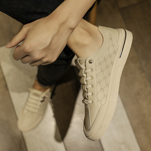 Changxiang Huili men's shoes 2025 summer new soft-soled flat shoes versatile sports men's casual leather shoes one foot to wear trendy shoes for men beige [size is small, it is recommended to take a larger size] 42