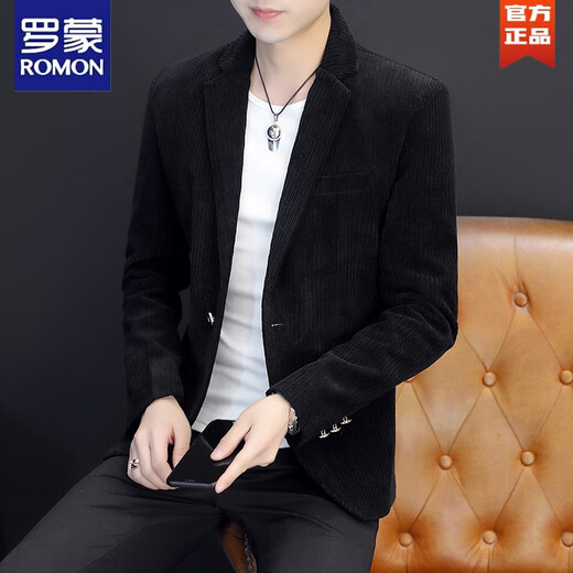ROMON corduroy suit men's handsome high-end spring and autumn single suit jacket slim and casual spring and autumn velvet thickened small suit off-white 185 3XL