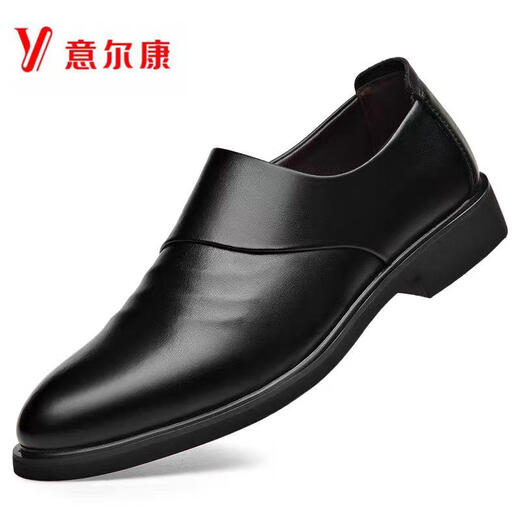 YRC意尔康男鞋春季2025新款英伦正装男士皮鞋休闲增高软底鞋子男 黑色-6189-单鞋款 38