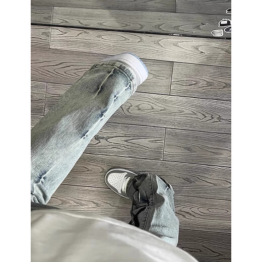 7家优品美式高街水洗做旧牛仔裤男火焰印花设计款直筒修身vibe微喇裤子潮 DDD-689#黄泥色 M