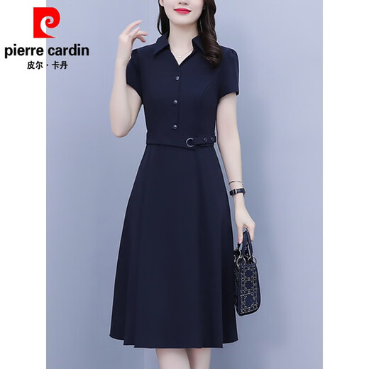 Pierre Cardin Brand Dress Ghiffon Summer 2025 Nuevo temperamento pequeño de gran tamaño y ropa de verano que abraza la cintura 9905 azul marino 4xl recomendado 160-175Jin [Jin iguala 0.5 kg]