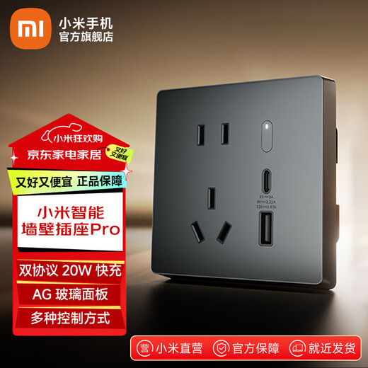 Xiaomi Smart Wall Socket Pro Xiaoai voice control AG glass panel Power statistics Intelligent linkage of multiple devices OTA continuous upgrade Xiaomi Smart Wall Socket Pro (Deep Space Gray)