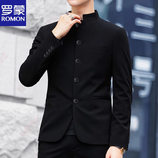 Luo Meng Gentleman Mao Suit Young People New Chinese Style Men's Republic of China Stand Collar Suit Jacket Men's Suit Large Size Trendy Mao Suit S 85-105Jin Jin is equal to 0.5 kg