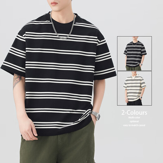 Kurentou High-End T-Shirt Herren kurzärmelig 2025 Sommer Neues runder Hals gestreift