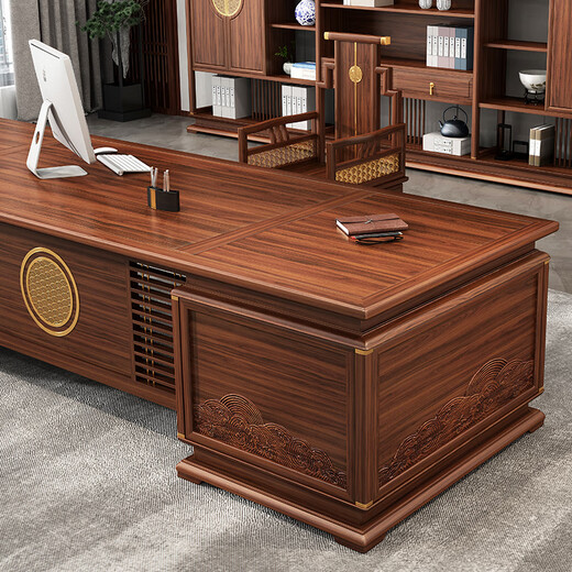 Xinshiya New Chinese Style Black Gold Boss Desk Chairman Manager Leader Desk President Solid Wood Executive Desk Solid Wood Furniture 2.8m Desk