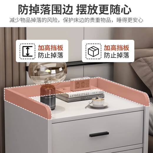 Oumao bedside table simple modern simple small household storage cabinet locker storage rack for bedroom rental double drawer warm white 40*40*42CM limited to 200 pieces