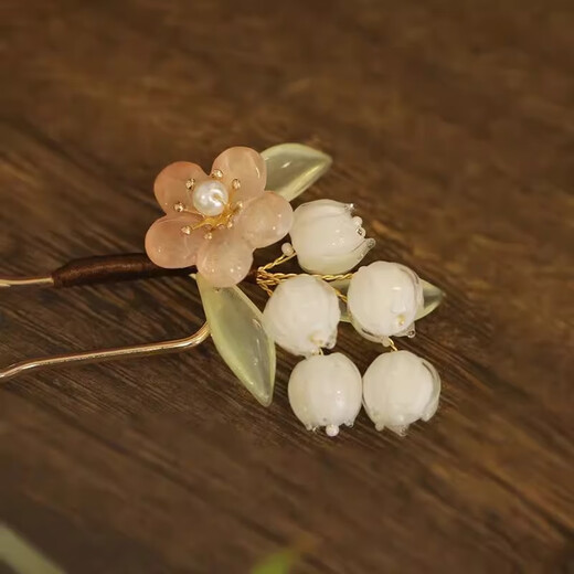 Dai Yan's new Chinese style wooden hairpin with tassels, ancient style hairpin, rose hairpin, ancient style hairpin, flower headdress, Hanfu hair accessories, lily of the valley style hairpin