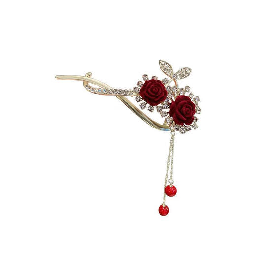 Shiyoushang red flower tassel hairpin wedding celebration mother-in-law tiara elegant cheongsam bun hair clip mother style cherry tassel