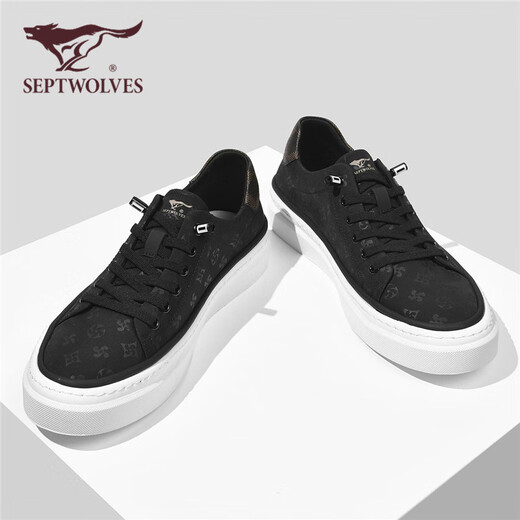 Siete lobos zapatos para hombres verano 2025 nuevos zapatos de tablero zapatos de lienzo para hombres espesas zapatos casuales versátiles de hombres transpirables zapatos para hombres versátiles zapatos planos negros 39 (245 mm) [talla de zapato de cuero estándar]