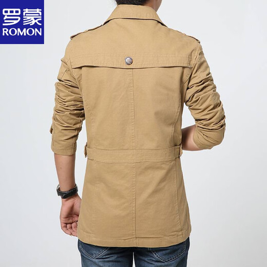 ROMON spring and autumn men's windbreaker mid-length lapel short jacket coat coat large size cloak thin slim fit workwear dark blue 5XL