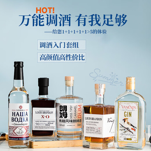 Galampas whiskey, brandy, rum, gin, vodka, 5 bottles of bartending base liquor, five-pack