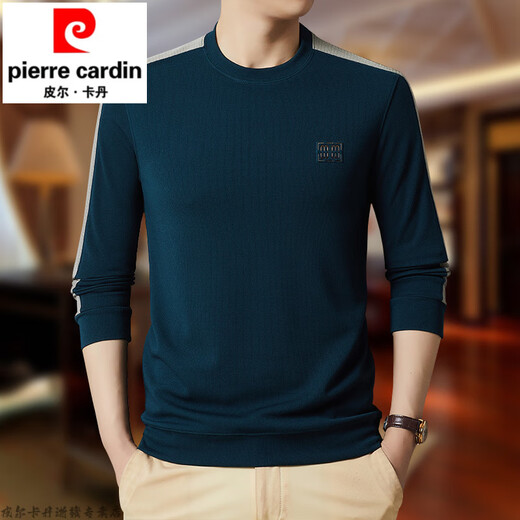 Pier Cardin Brand Pure Coton T-shirt à manches longues pour hommes à manches longues Sweat-shirt à cou rond épissé Pillumage polyvalent envergée