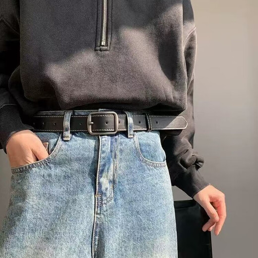 Dophnison casual belt men's belt men's trouser belt pin buckle male student trendy waist birthday gift for boyfriend military training pin buckle belt black 3.3*120cm