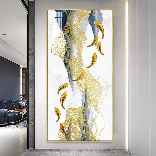 
New Chinese style porch background wall decorative painting and painting crystal porcelain mural Jiuyu picture corridor vertical single painting TXMG11162 70*140 wall width 90-100cm texture silver aluminum composite